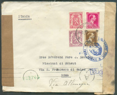 N°423-428-479-570 Obl; Sc LEUVEN Sur Lettre D'Héverlée Le 13-2-1942 Vers ROme + Bande Et Cachet De Censure Et Dc Bleu CE - Brieven En Documenten