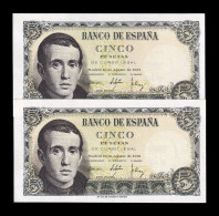 España Spain Pareja Correlativa 5 Pesetas Jaime Balmes 1951 Pick 140 Serie 1B Sc Unc - 5 Peseten