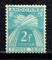 Taxe 2 Francs Bleu-vert (sans Gomme) - Ongebruikt