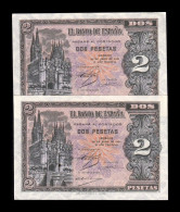 España Spain Pareja Correlativa 2 Pesetas Catedral De Burgos 1938 Pick 109 Serie D Sc Unc - 1-2 Peseten