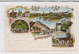 0-5101 SCHLOSSVIPPACH, Lithographie, Gasthaus & Colonialwaren Hesse, Kleinkinderbewahranstalt, Schloß..Druckstelle - Soemmerda