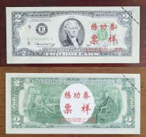 China BOC Bank (Bank Of China) Training/test Banknote,United States D-1 Series $2 Dollars Note Specimen Overprint - Collections