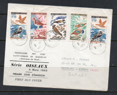 ST PIERRE ET MIQUELON - 1964 - BIRDS SET OF 5 ON LOCAL FDC TO PORTLAND OREGON,  - Cartas & Documentos