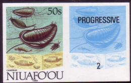 Tonga Niuafo'ou 1989 Fossils And Cambrian Life Forms - Imperf Plate Proof Pair From Evolution Of Earth Set - Fossielen