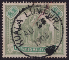 FEDERATED MALAY STATES FMS 1900 $1 Wmk.Crown CC Sc#14 USED "KUALA LUMPUR" CDS Proud D8 @TE11 - Federated Malay States