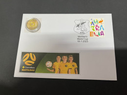 19-7-2023 (2 S 38) 1 Women's Football World Cup ($2.00 Colored Yellow Coins 19-7-2023) With OZ Stamp - 2 Dollars