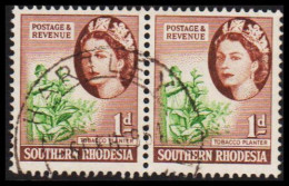 1953. SOUTHERN RHODESIA. Elizabeth TOBACCO PLANTER Pair 1 D Cancelled HARTLEY.  (Michel 81) - JF535027 - Southern Rhodesia (...-1964)