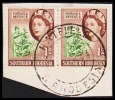 1953. SOUTHERN RHODESIA. Elizabeth TOBACCO PLANTER Pair 1 D Cancelled HATFIELD. On Small Piece... (Michel 81) - JF535029 - Southern Rhodesia (...-1964)