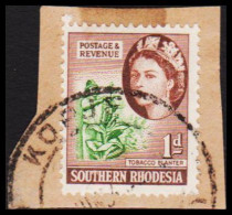 1953. SOUTHERN RHODESIA. Elizabeth TOBACCO PLANTER 1 D Cancelled KOPJE. On Small Piece. (Michel 81) - JF535035 - Southern Rhodesia (...-1964)