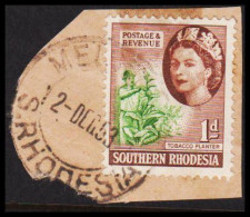 1953. SOUTHERN RHODESIA. Elizabeth TOBACCO PLANTER 1 D Cancelled MELSETTER. On Small Piece. (Michel 81) - JF535044 - Southern Rhodesia (...-1964)