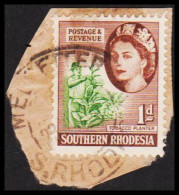 1953. SOUTHERN RHODESIA. Elizabeth TOBACCO PLANTER 1 D Cancelled MELSETTER. On Small Piece. (Michel 81) - JF535045 - Southern Rhodesia (...-1964)