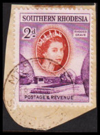 1953. SOUTHERN RHODESIA. Elizabeth RHODES GRAVE 2 D Cancelled MOUNT BELINDA On Small Piece. (Michel 82) - JF535051 - Southern Rhodesia (...-1964)