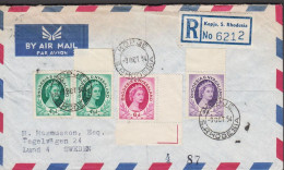 1954. RHODESIA & NYASSALAND. Elizabeth Pair 4½ D + 6 D + 9 D On Small AIR MAIL Registered Cove... (Michel 9+) - JF535067 - Rhodesia & Nyasaland (1954-1963)