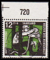 1957. SAARLAND. Wohlfahrt: Kohlebergbau 12+6 F With Luxus Cancel. (MICHEL 405) - JF535269 - Gebraucht