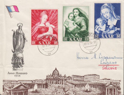 1954. Saar. Marianisches Jahr: Gemälde Complete Set On Cover To Lugano, Schweiz Cancelled... (MICHEL 351-353) - JF535275 - Briefe U. Dokumente