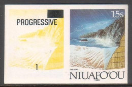 Tonga Niuafo'ou 1989 Imperf Plate Proof Pair - Rain And The Ocean Form Coastline - From Evolution Of Earth Set - Autres & Non Classés