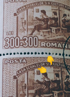 Errors Stamps Romania 1947 # Mi 1043, Printed With Broken Frame Print, Letter " E" Extended With Tail Bd X4 - Varietà & Curiosità