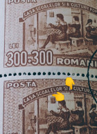 Errors Stamps Romania 1947 # Mi 1043, Printed With Broken Frame Print, Letter " E" Extended With Tail Bd X4 - Abarten Und Kuriositäten