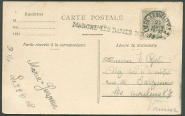 N°81 - 1c. Armoirie Obl. Sc Ambulant LIEGE - ERQUELINNES 2 Sur C.P. Du 22 Juin 1908 + Griffe Bleue Ferroviaire MARCHE-LE - Linear Postmarks