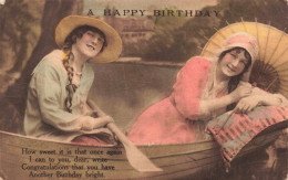 FETES - VOEUX - ANNIVERSAIRE - Femmes - Barques - A HAPPY BIRTHDAY - Carte Postale Ancienne - Compleanni