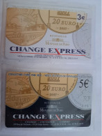 St Martin French (COINS ON CARD) 2CARDS OUTREMER TELECOM CHANGE EXPRES Tirage 1000 !!! MINT €5 +€ 3,- **14249** - Antillen (Frans)