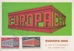 Carte  Maximum   1er  Jour    ANDORRE    EUROPA    1969 - Cartoline Maximum