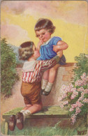 Wally Fialkowska Enfant  Kids Girl & Boy Amor  Old PC. Cpa. 1923 - Fialkowska, Wally