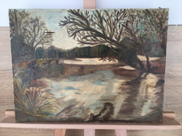 Oil On Canvas - Forest Landscape With River  Paysage Forestier Avec Rivières Canvas On Wooden Chassis - Size 400/300 Mm  - Oelbilder