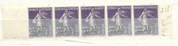 FRANCE N° 218 25C S 35C VIOLET TYPE SEMEUSE POINT VIOLET A COTE DE POSTES SUR LE 5EME TPS BANDE DE 5 NEUF SANS CHARNIERE - Unused Stamps
