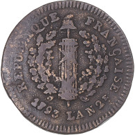 Monnaie, Allemagne, 2 Sols, 1793, Mayence, Siège De Mayence, TB+, Cuivre - Other & Unclassified