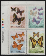 Canada 1988 MNH Sc 1213a 37c Butterflies UL Plate Block - Num. Planches & Inscriptions Marge