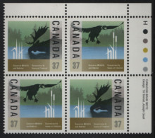 Canada 1988 MNH Sc 1205a 37c Duck, Moose UR Plate Block - Plate Number & Inscriptions