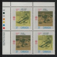 Canada 1988 MNH Sc 1196a 37c Skiing, Curling UL Plate Block - Numeri Di Tavola E Bordi Di Foglio