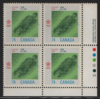 Canada 1988 MNH Sc 1198 74c Luge LR Plate Block - Plaatnummers & Bladboorden