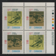 Canada 1988 MNH Sc 1196a 37c Skiing, Curling UR Plate Block - Num. Planches & Inscriptions Marge