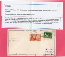 Sweden 1954 HM Jagare Oland Destroyer Cover To Usa With Sweden & USA Stamps Etc - Cartas & Documentos