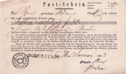 THURN UND TAXIS 1863 - Post-Schein Aus Rudolstadt - Briefe U. Dokumente