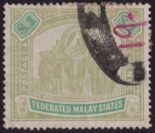 FEDERATED MALAY STATES FMS 1900 $1 Wmk.Crown CC Sc#14 - FISCAL USED Paper Adhering To Back @TE162 - Federated Malay States