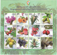 INDIA 2023- GEOGRAPHICAL INDICATIONS FOR AGRICULTURAL GOODS- SHEETLET OF 12 STAMPS- MNH- Kashmir Saffron- Stawberry, Etc - Blocks & Sheetlets