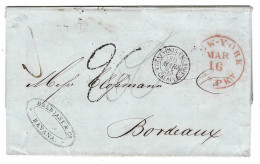 1855 - Lettre De La Havane  Entrée "ETATS-UNIS PAQ.BRIT. / A.CALAIS.D " Taxe 26 Tampon -au Dos Forwarded By Rossire & C° - Voorfilatelie