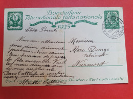 Suisse - Entier Postal De La Fête Nationale De 1923, De Breuleu Pour Noirmont En 1923 - JJ 82 - Interi Postali