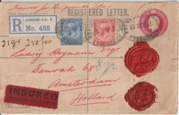 1922 - GB - ENVELOPPE ENTIER REGISTERED LETTER De LONDON INSURED ! (CHARGEE VALEUR DECLAREE) => AMSTERDAM (NEDERLAND) ! - Storia Postale