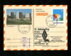 "UNO-WIEN" 1988, Ballonpost-Postkarte, Versch. Stempel (18223) - Briefe U. Dokumente