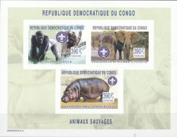 Congo Ex Zaire 2003, Scout, Hippo, Elephant, Gorilla, 3val In BF IMPERFORATED - Gorilas