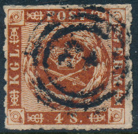 Denmark Danemark Danmark 1863: 4sk Brown Rouletted, F-VF Used, AFA 9 (DCDK00377) - Gebraucht