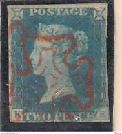 GREAT BRITAIN 1840-1841 RARE QUEEN VICTORIA IMPERF PENNY BLUE With RED MALTESE CROSS USED Ex Rare - Used Stamps