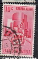 VENEZUELA 1953 1954 AIR POST MAIL AIRMAIL COAT OF ARMS FALCON AND STYLIZED OIL REFINERY 10c USED USATO OBLITERE' - Venezuela