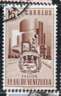VENEZUELA 1953 1954 COAT OF ARMS FALCON AND STYLIZED OIL REFINERY 15c USED USATO OBLITERE' - Venezuela