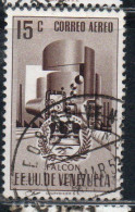 VENEZUELA 1953 1954 AIR POST MAIL AIRMAIL COAT OF ARMS FALCON AND STYLIZED OIL REFINERY 15c USED USATO OBLITERE' - Venezuela