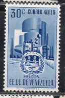 VENEZUELA 1953 1954 AIR POST MAIL AIRMAIL COAT OF ARMS FALCON AND STYLIZED OIL REFINERY 30c MLH - Venezuela